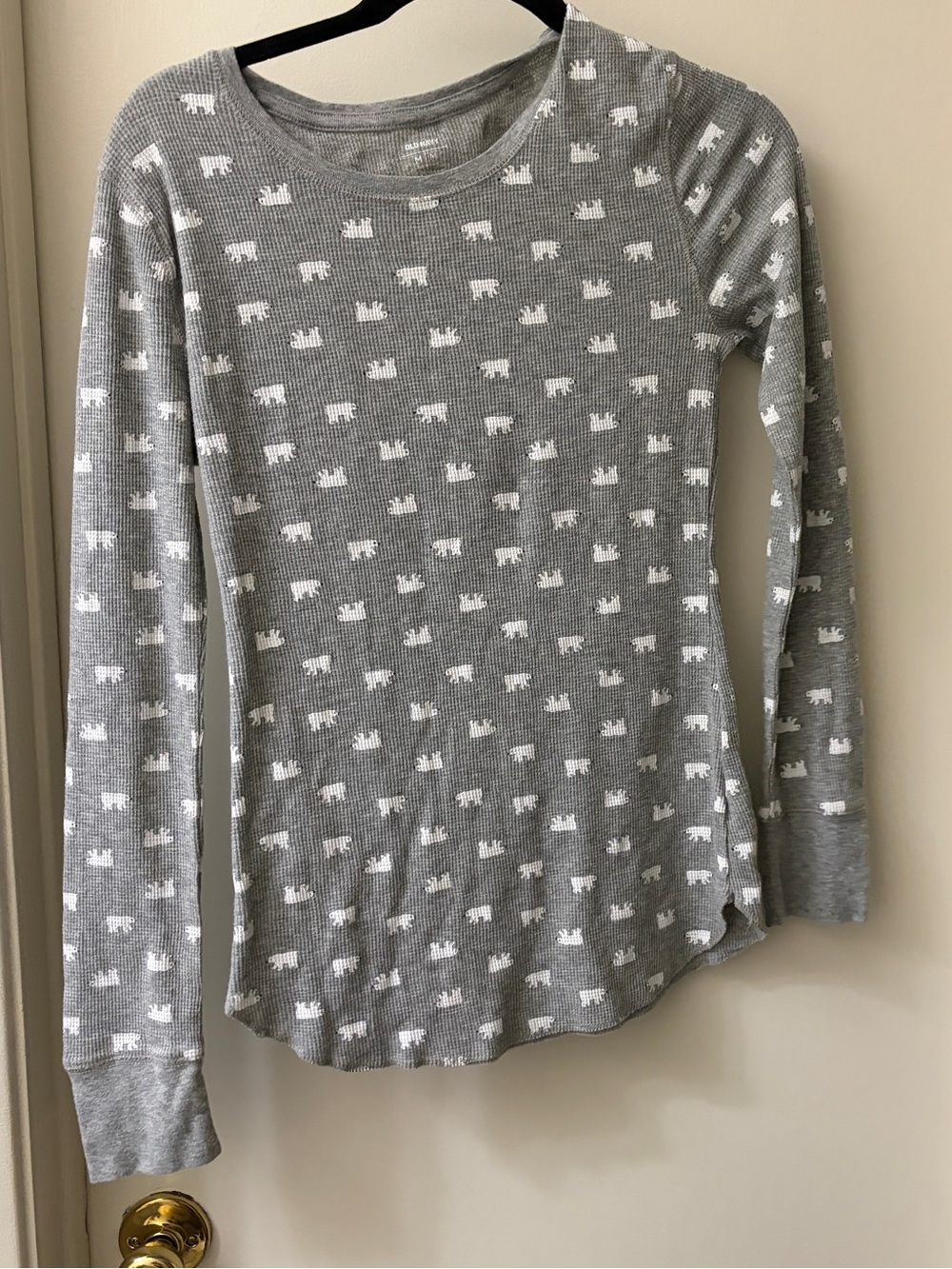 Old Navy Gray Waffle Knit long sleeve with White Bear Print
